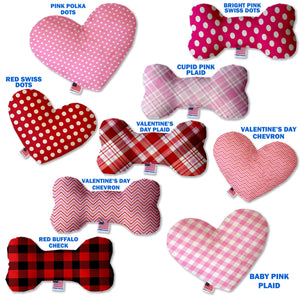 Pet and Dog Canvas or Plush Heart or Bone Toy, "Valentine's Day Plaids, Dots & Chevron Group" (Available in different sizes and patterns!)