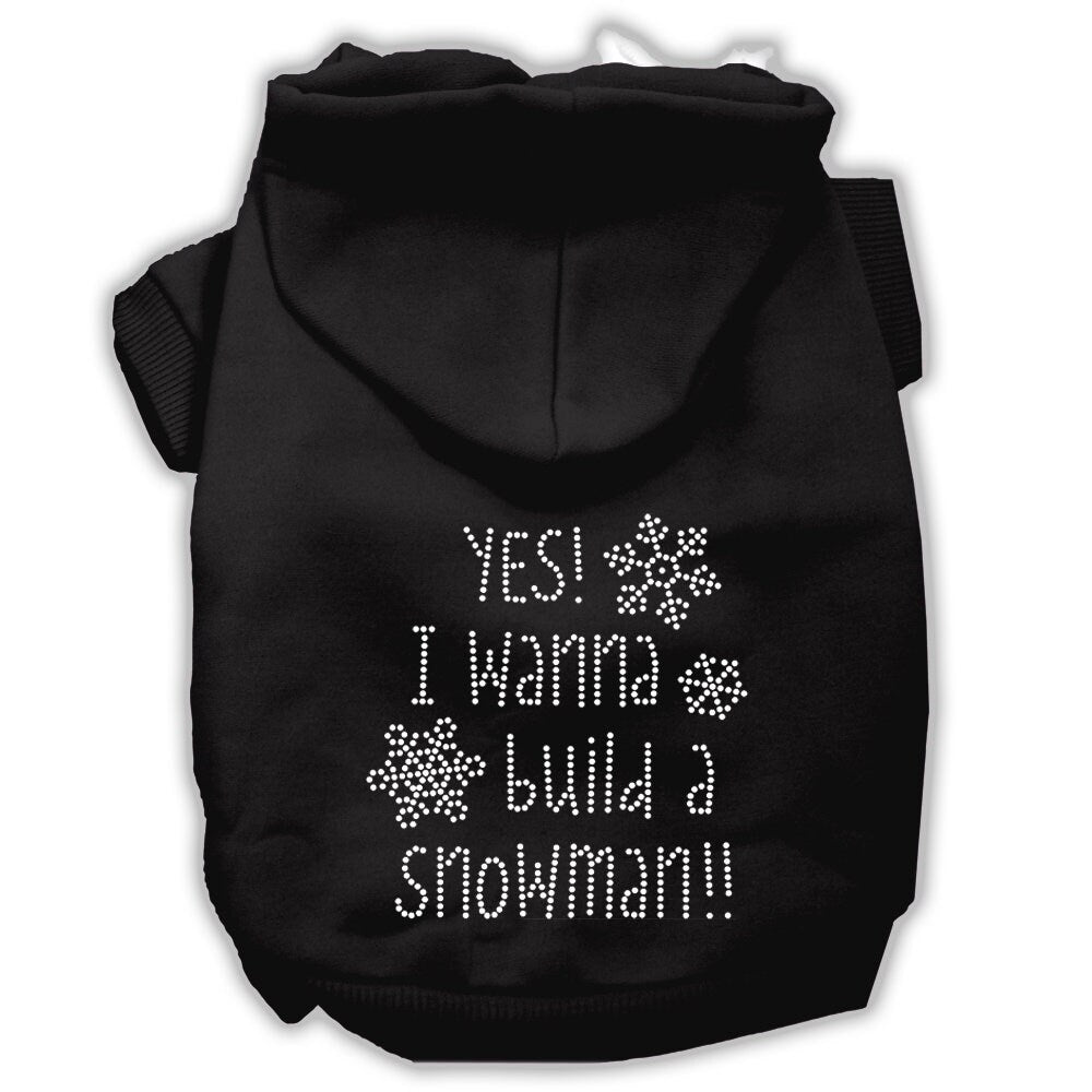Christmas Pet, Dog & Cat Hoodie Rhinestone, "Yes! I Want To Build A Snowman"