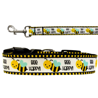 Pet Dog & Cat Nylon Collar or Leash, &quot;Bee Happy&quot;