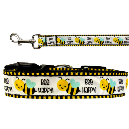 Pet Dog & Cat Nylon Collar or Leash, &quot;Bee Happy&quot;