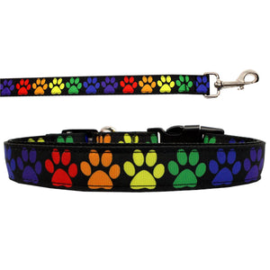 Pet Dog & Cat Nylon Collar or Leash, "Rainbow Paws"