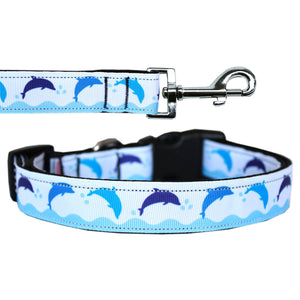 Pet Dog & Cat Nylon Collar or Leash, "Blue Dolphins"