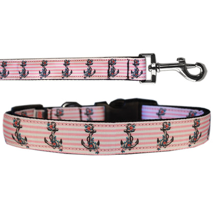 Pet Dog & Cat Nylon Collar or Leash, &quot;Pink Anchors&quot;