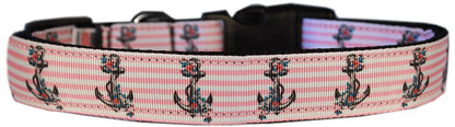 Pet Dog & Cat Nylon Collar or Leash, "Pink Anchors"