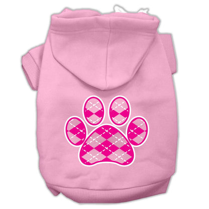 Pet Dog & Cat Hoodie Screen Printed, "Pink Argyle Paw"