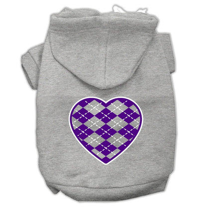 Pet Dog & Cat Hoodie Screen Printed, "Purple Argyle Heart"