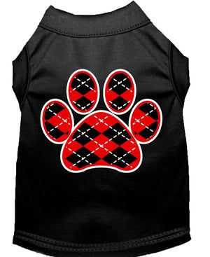 Pet Dog & Cat Shirt Screen Printed, "Argyle Paw Red"