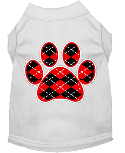 Pet Dog & Cat Shirt Screen Printed, "Argyle Paw Red"