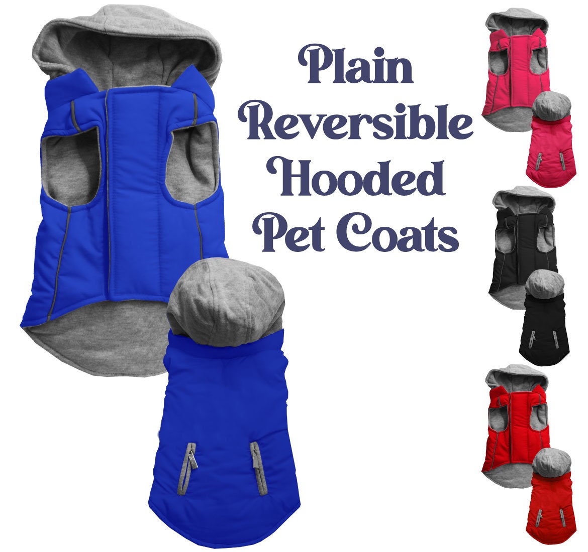 Pet Dog & Cat Reversible Hooded Coat Blank, Plain