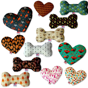 Pet & Dog Plush Heart or Bone Toy, &quot;Fall Harvest Group&quot; (Available in different sizes, and 12 different pattern options!)