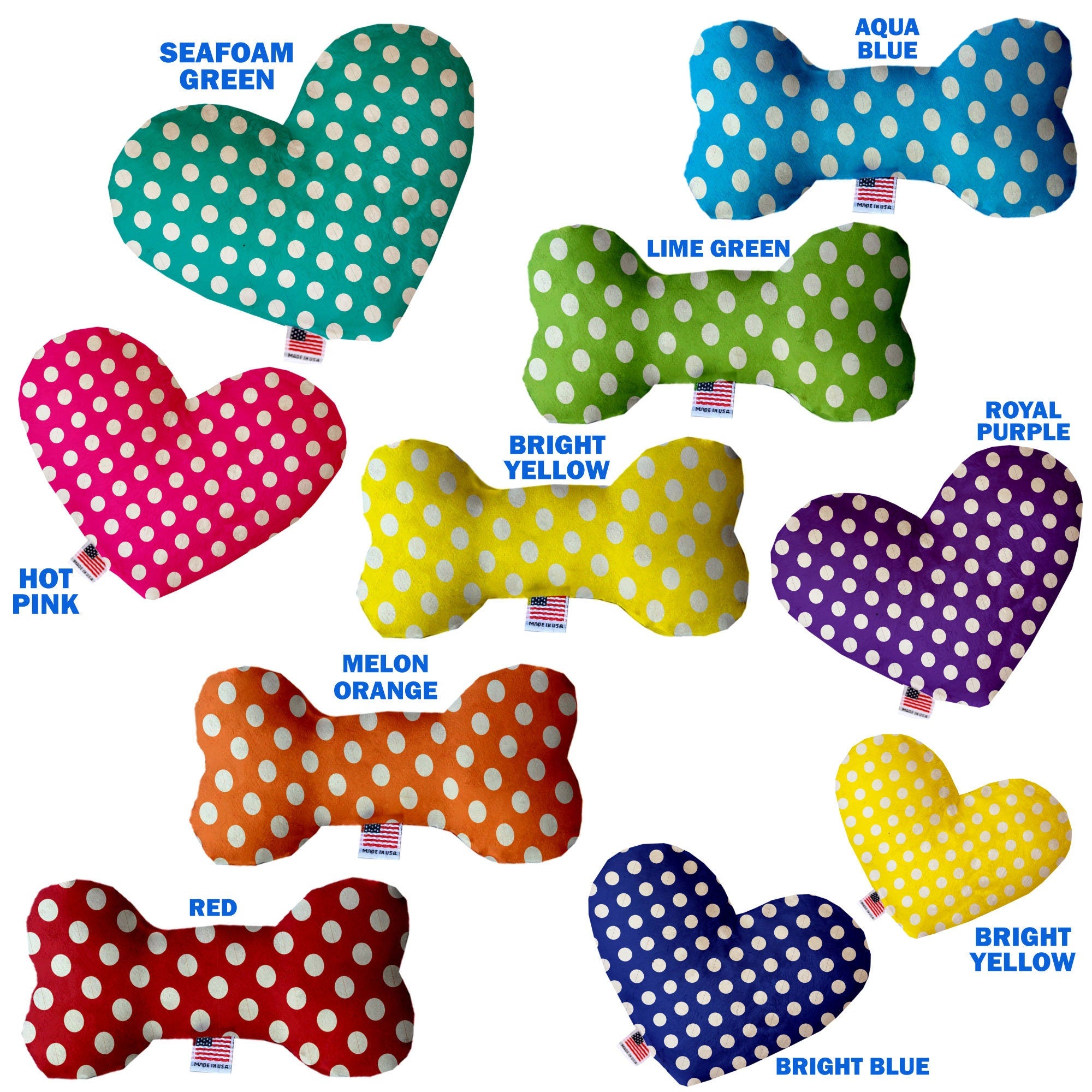 Pet and Dog Canvas or Plush Heart or Bone Toy, "Swiss Dots Group" (Available in different sizes, and 10 different pattern options!)
