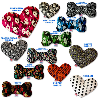 Pet and Dog Canvas or Plush Heart or Bone Toy, "Skulls Group" (Available in different sizes, and 12 different pattern options!)