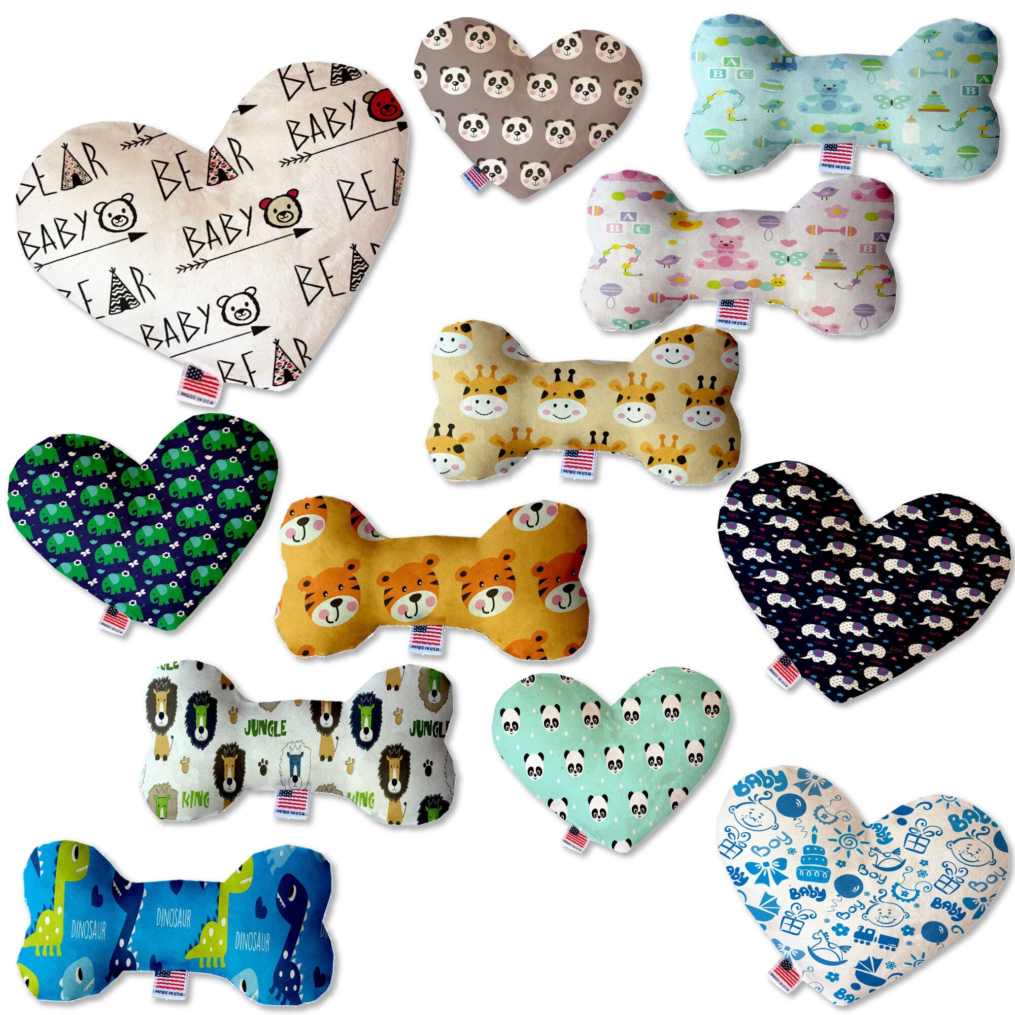 Pet & Dog Plush Heart or Bone Toy, &quot;Oh Baby Group&quot; (Available in different sizes, and 12 different pattern options!)