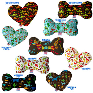 Pet and Dog Canvas or Plush Heart or Bone Toy, "Fiesta Group" (Available in different sizes, and 5 different pattern options!)