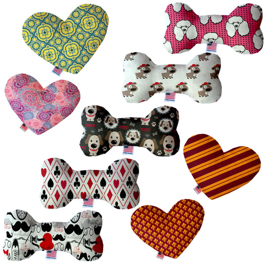 Pet and Dog Canvas or Plush Heart or Bone Toy, "Dapper Dogs Group" (Available in different sizes, and 9 different pattern options!)