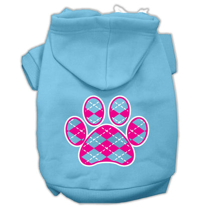 Pet Dog & Cat Hoodie Screen Printed, "Pink Argyle Paw"