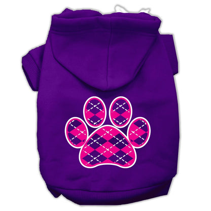 Pet Dog & Cat Hoodie Screen Printed, "Pink Argyle Paw"