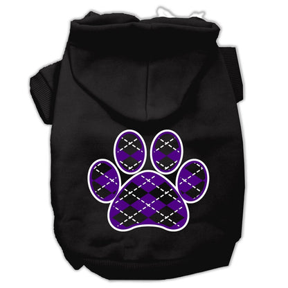 Pet Dog & Cat Hoodie Screen Printed, "Purple Argyle Paw"