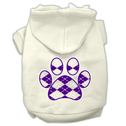 Pet Dog & Cat Hoodie Screen Printed, "Purple Argyle Paw"