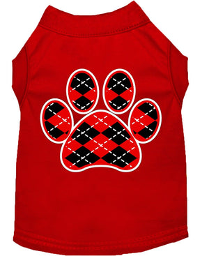 Pet Dog & Cat Shirt Screen Printed, "Argyle Paw Red"