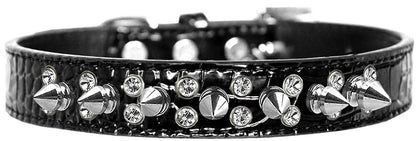 Dog, Puppy and Pet Designer Croc Collar, "Double Crystal & Silver Spikes"
