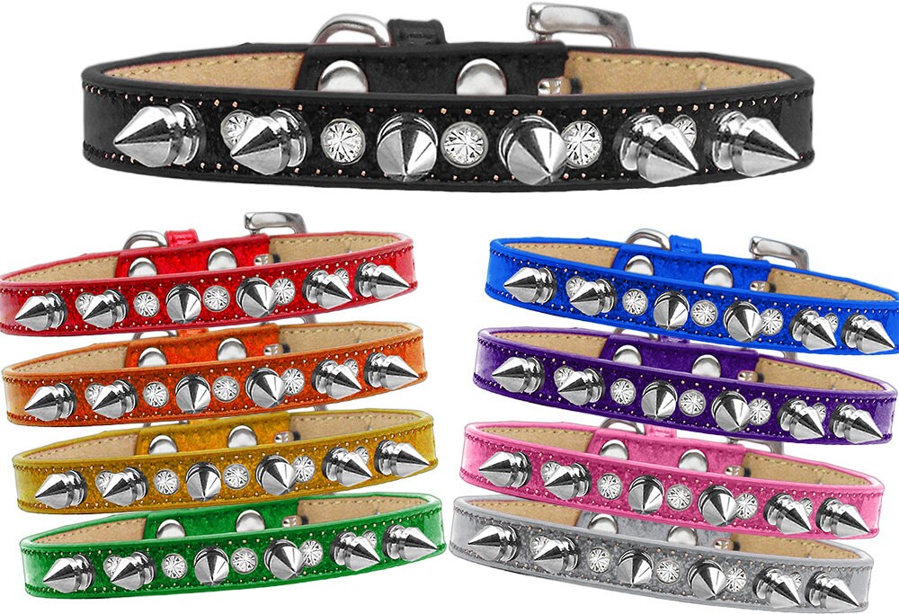 Dog, Puppy and Pet Ice Cream Collar, "Crystal & Silver Spikes"