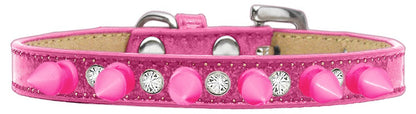 Dog, Puppy and Pet Ice Cream Collar, "Clear Crystal & Bright Pink Spikes"