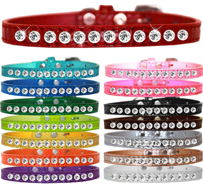 Dog, Puppy & Pet Designer Croc Collar, "One Row Clear Crystal Rimsets"