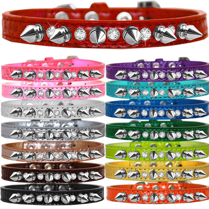 Dog, Puppy and Pet Designer Croc Collar, "Silver Spike & Clear Jewel"