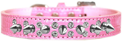 Dog, Puppy and Pet Designer Croc Collar, "Double Crystal & Silver Spikes"