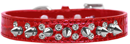 Dog, Puppy and Pet Designer Croc Collar, "Double Crystal & Silver Spikes"