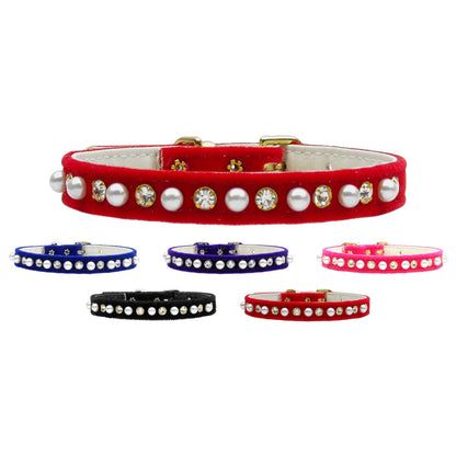 Dog, Puppy and Pet Collar, &quot;Velvet Pearl & Crystal&quot;