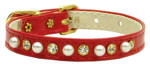Dog, Puppy and Pet Collar, "3/8" Wide Pearl & Clear Crystals"