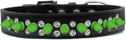 Pet and Dog Spike Collar, "Double Crystal & Neon Green Spikes"