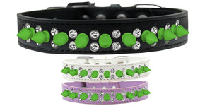 Pet and Dog Spike Collar, "Double Crystal & Neon Green Spikes"