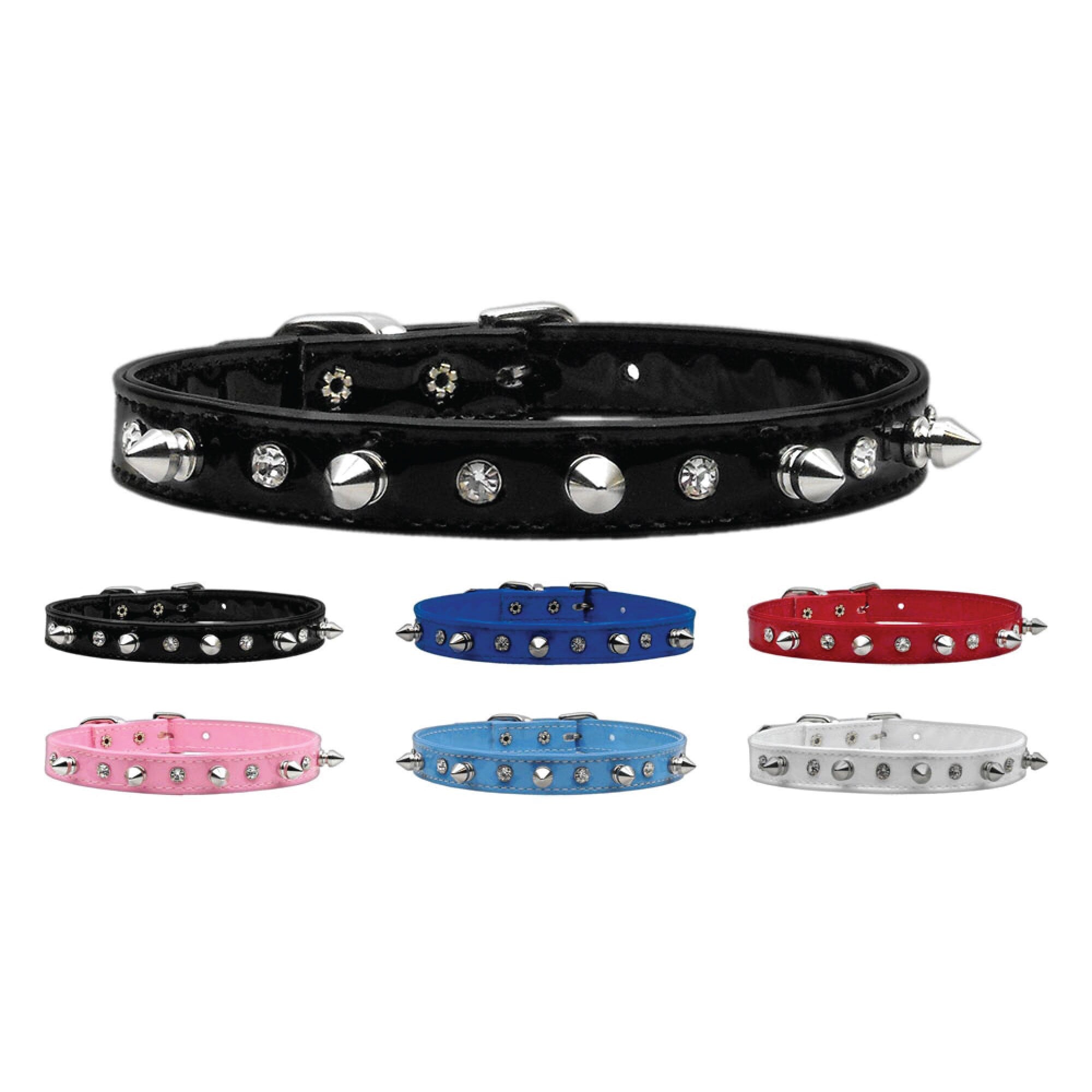 Dog, Puppy and Pet Collar, "Patent Crystal & Spike"