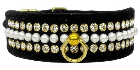 Dog, Puppy and Pet Collar, "Velvet Mini Pearl & Crystal"