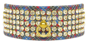 Dog, Puppy & Pet Plaid Collar, "Five Row Clear Crystal" *Choose from Red or Blue Plaid*