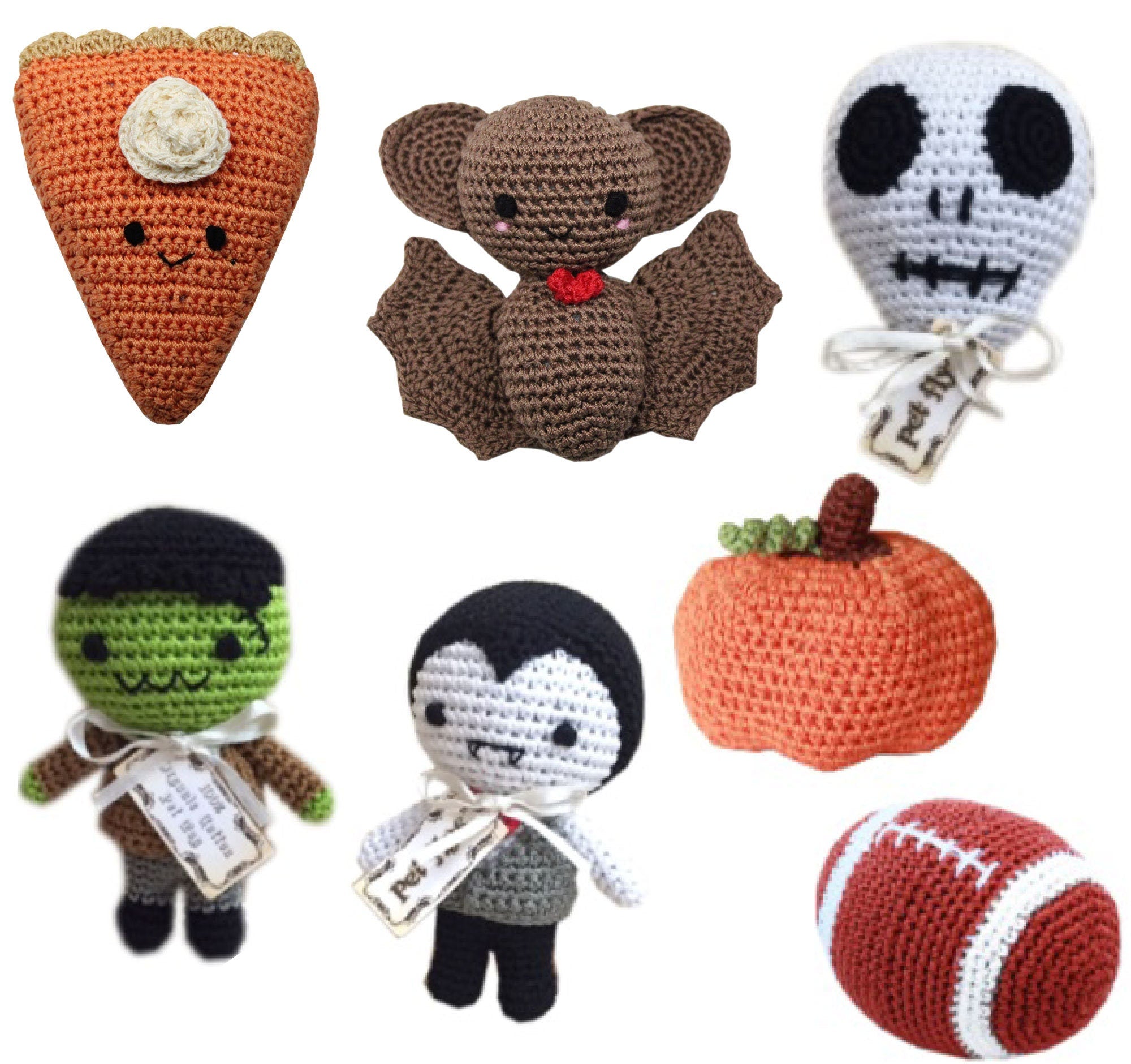 Knit Knacks Organic Cotton Pet& Dog Toys, &quot;Fall Group&quot; (Options: Football, Dracula, Bat Damon, Skully, Franky Monster, Pumpkin, Pumpkin Pie)