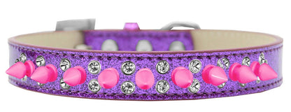 Dog, Puppy and Pet Ice Cream  Collar, "Double Crystal & Bright Pink Spikes"