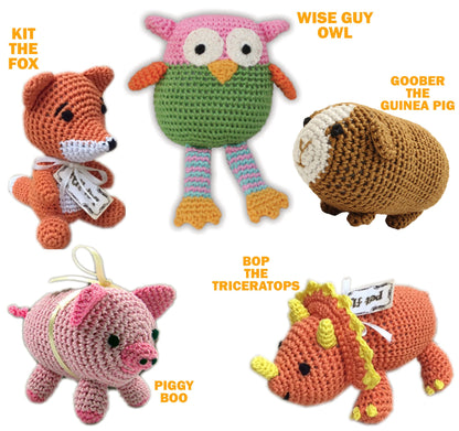 Knit Knacks Organic Cotton Pet, Dog Toys (Choose from: Pig, Fox, Owl, Guinea Pig or Triceratops)