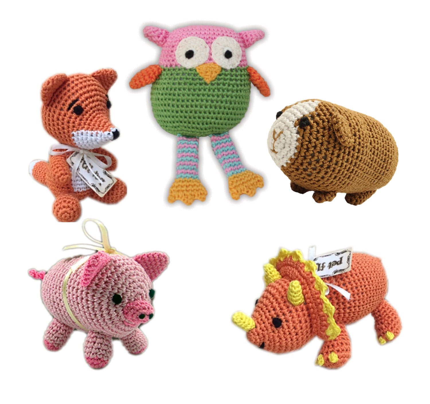 Knit Knacks Organic Cotton Pet, Dog Toys (Choose from: Pig, Fox, Owl, Guinea Pig or Triceratops)
