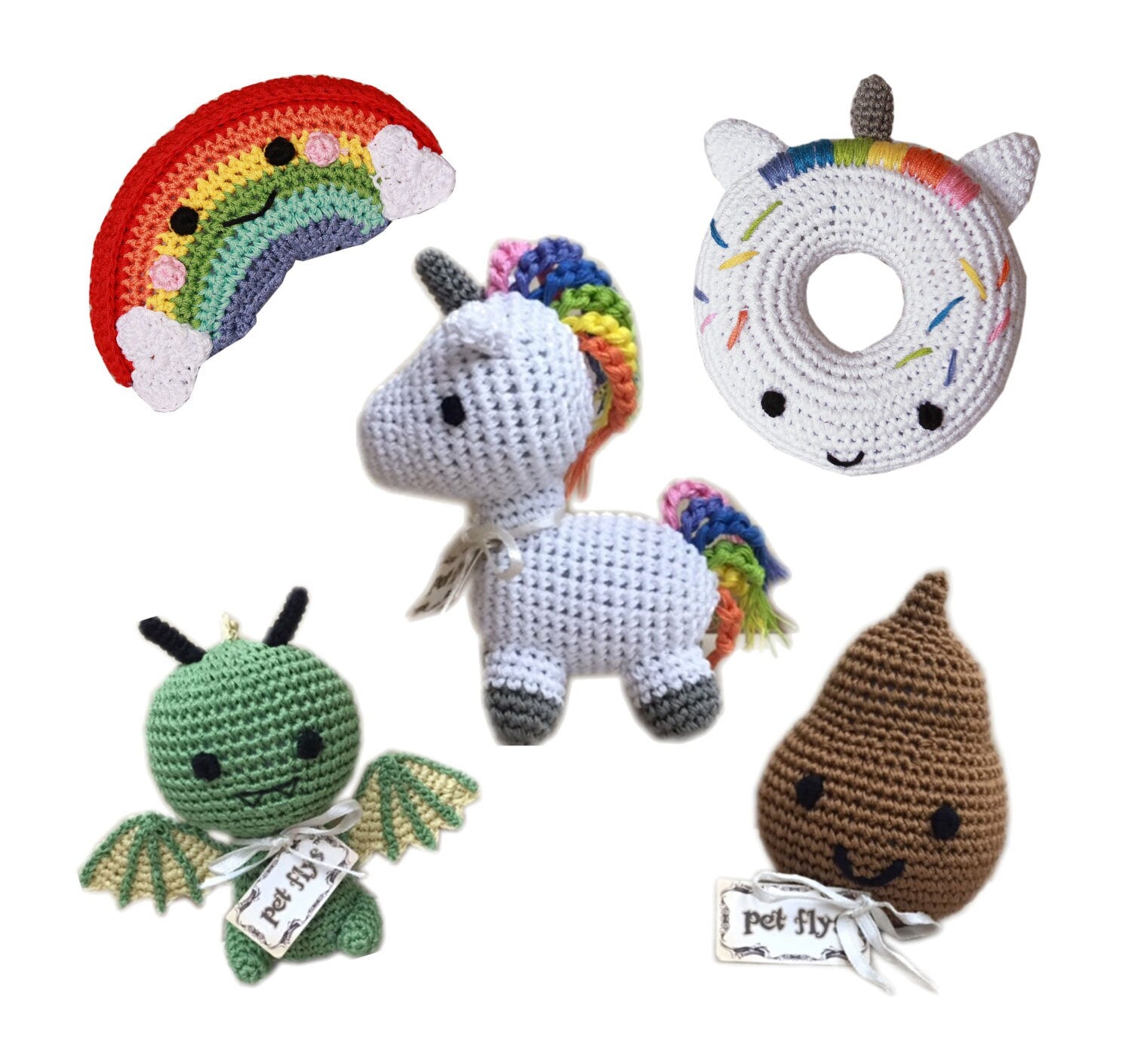 Knit Knacks Organic Cotton Pet & Dog Toys, "Magical Group" (Choose from: Unicorn, Poo, Donut, Rainbow or Dragon!)