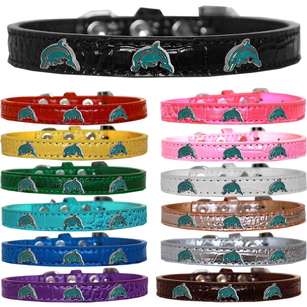 Dog, Puppy & Pet Designer Croc Widget Collar, "Dolphins"