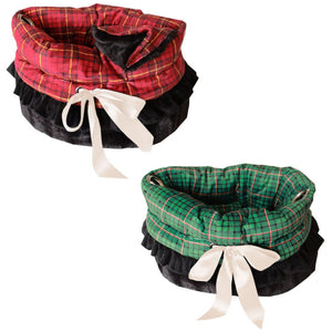 Dog, Puppy & Pet or Cat Reversible Snuggle Bugs Pet Bed, Bag, and Car Seat All-in-One, "Red or Green Plaid"