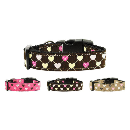 Pet Dog & Cat Nylon Collar or Leash, &quot;Argyle Hearts&quot;