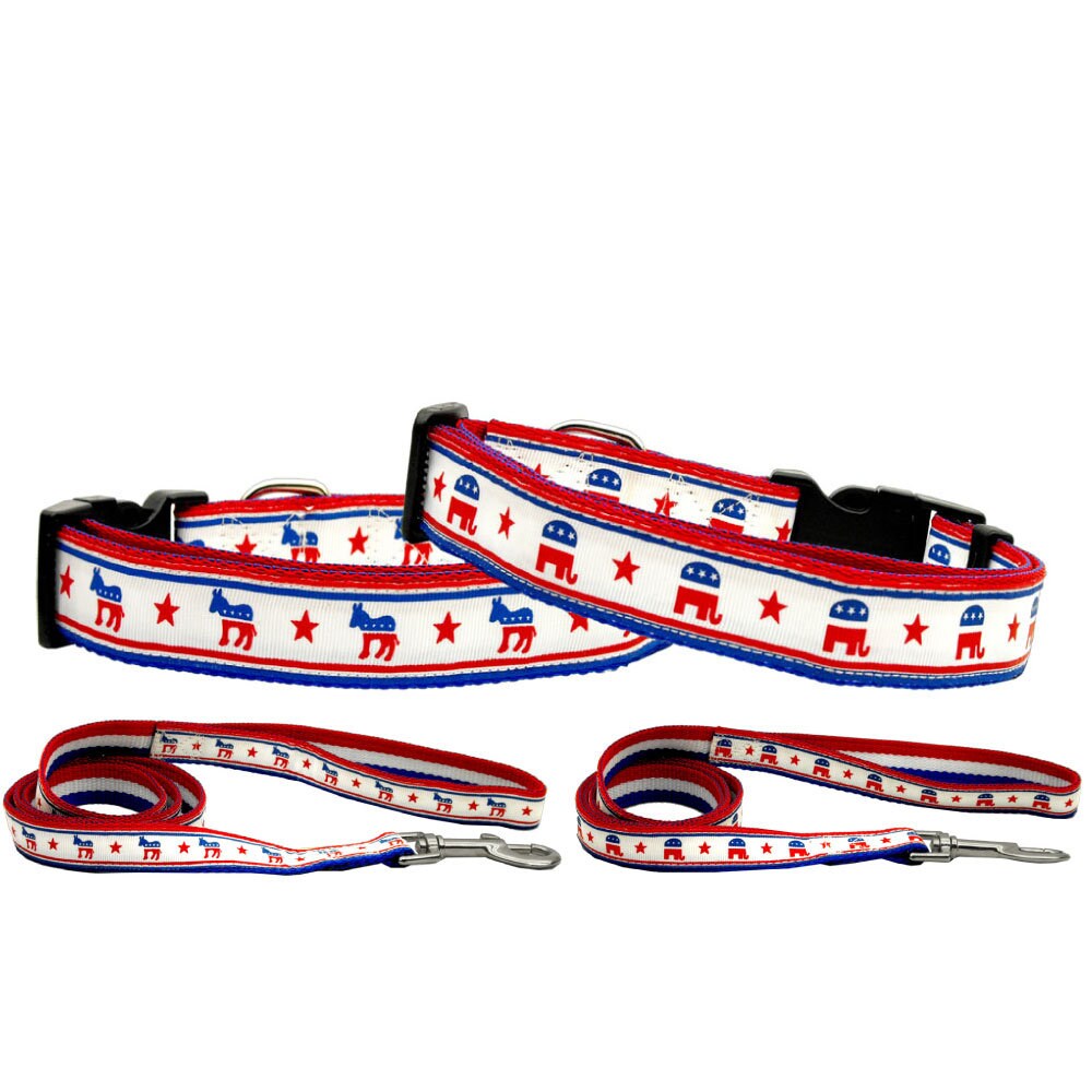 Pet Dog & Cat Nylon Collar or Leash, "Political Parties" (Choose from: Republican or Democrat)