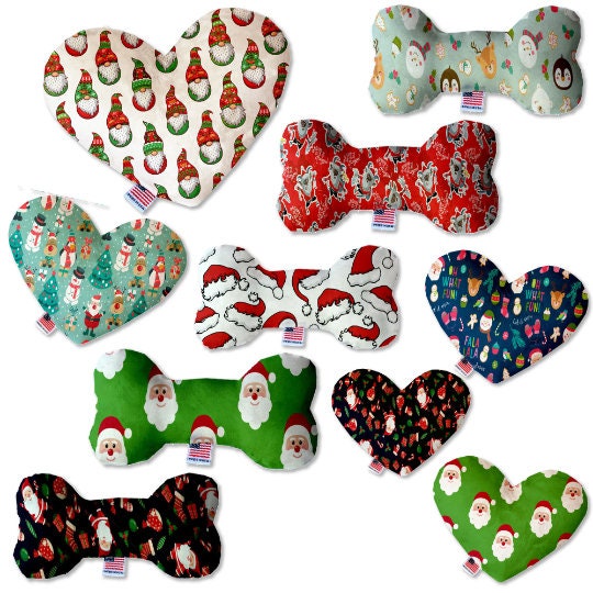 Pet and Dog Canvas or Plush Heart or Bone Toy, "Santa Group" (Available in different sizes, and 8 different pattern options!)