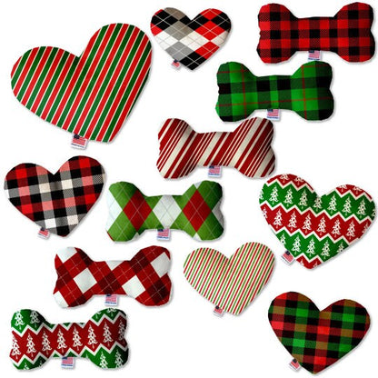 Pet and Dog Canvas or Plush Heart or Bone Toy, "Christmas Patterns Group" (Available in different sizes, and 11 different pattern options!)