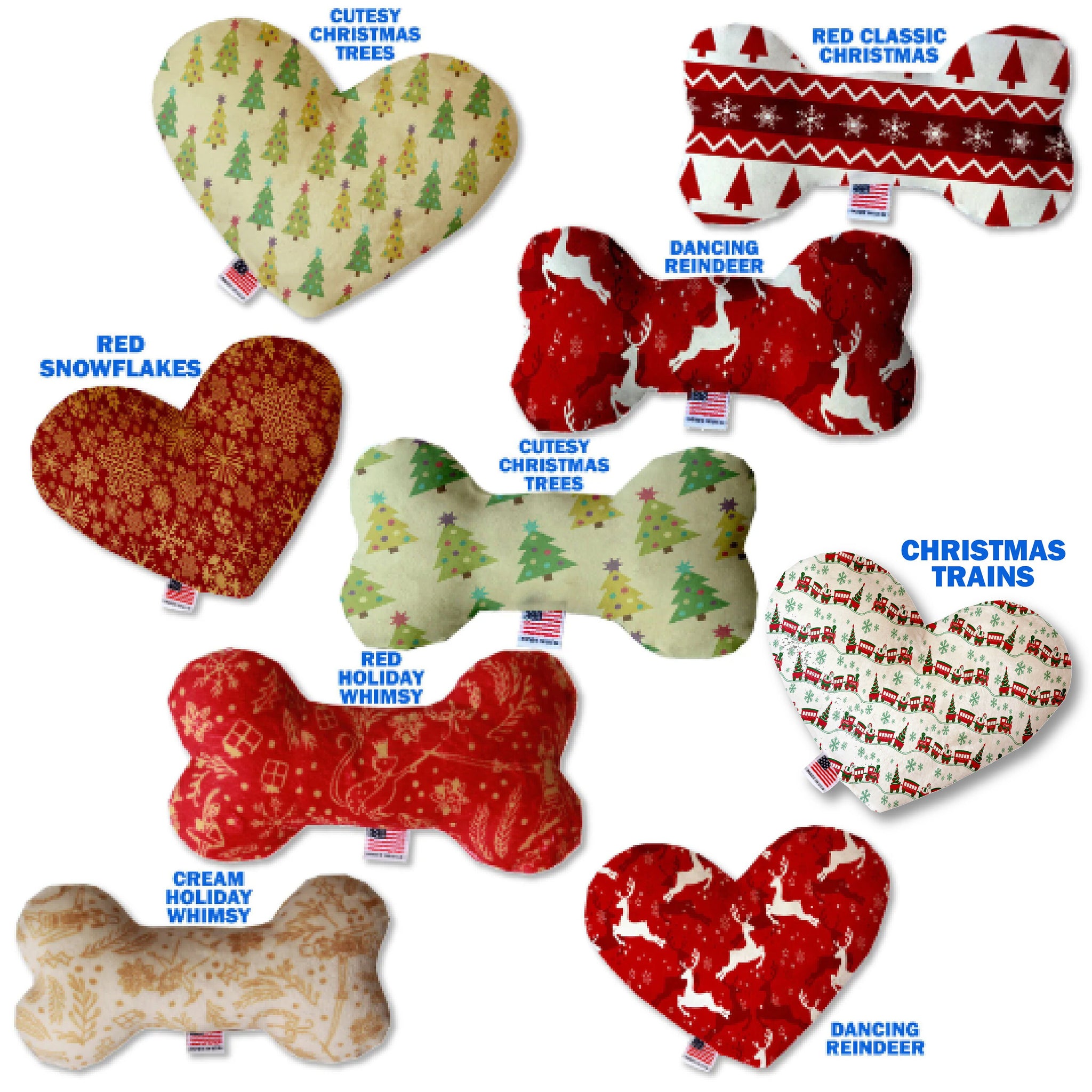 Pet and Dog Canvas or Plush Heart or Bone Toy, "Classy Christmas Group" (Available in different sizes, and 7 different pattern options!)